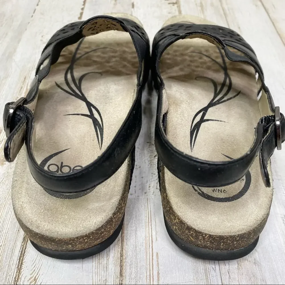 Abeo Bria Leather Sandals Women's Size 6 Black Laser Cut Back Strap - Picture 8 of 10